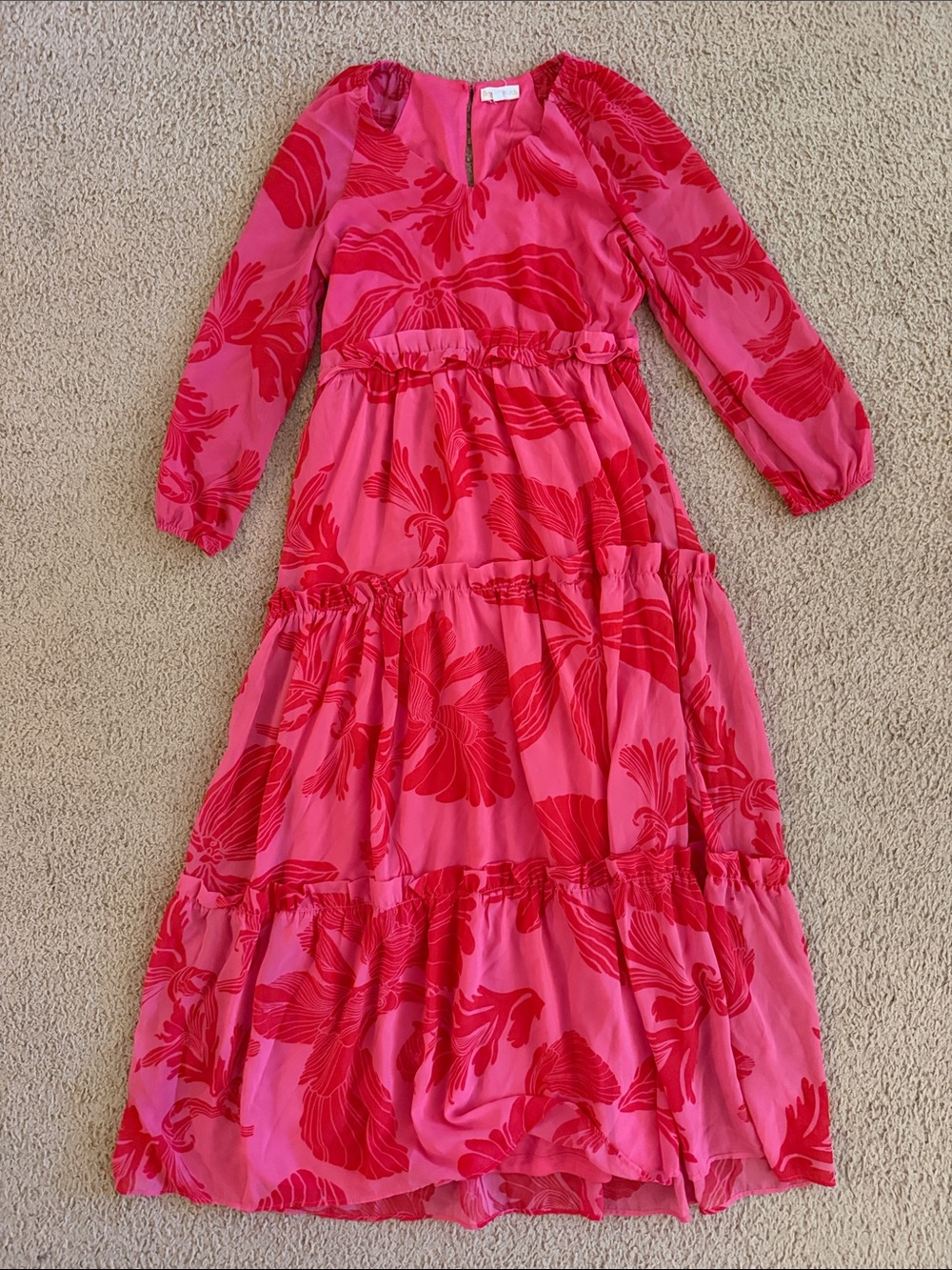 Women’s Pink & Red Floral Tiered Maxi Dress